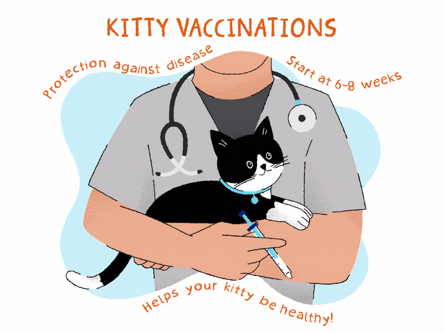Illustration of a Banfield veterinary professional holding a black and white cat