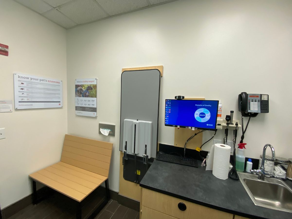 An inside view of the Manchester Banfield exam room and folding table