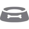 An icon of a gray dog bowl with a bone in front
