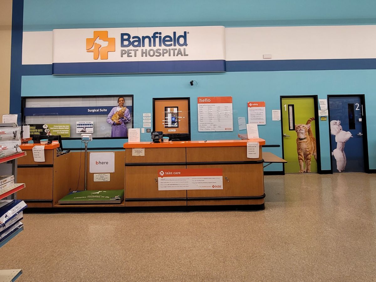 A view of the front desk inside the PetSmart and Banfield - Newburgh hospital