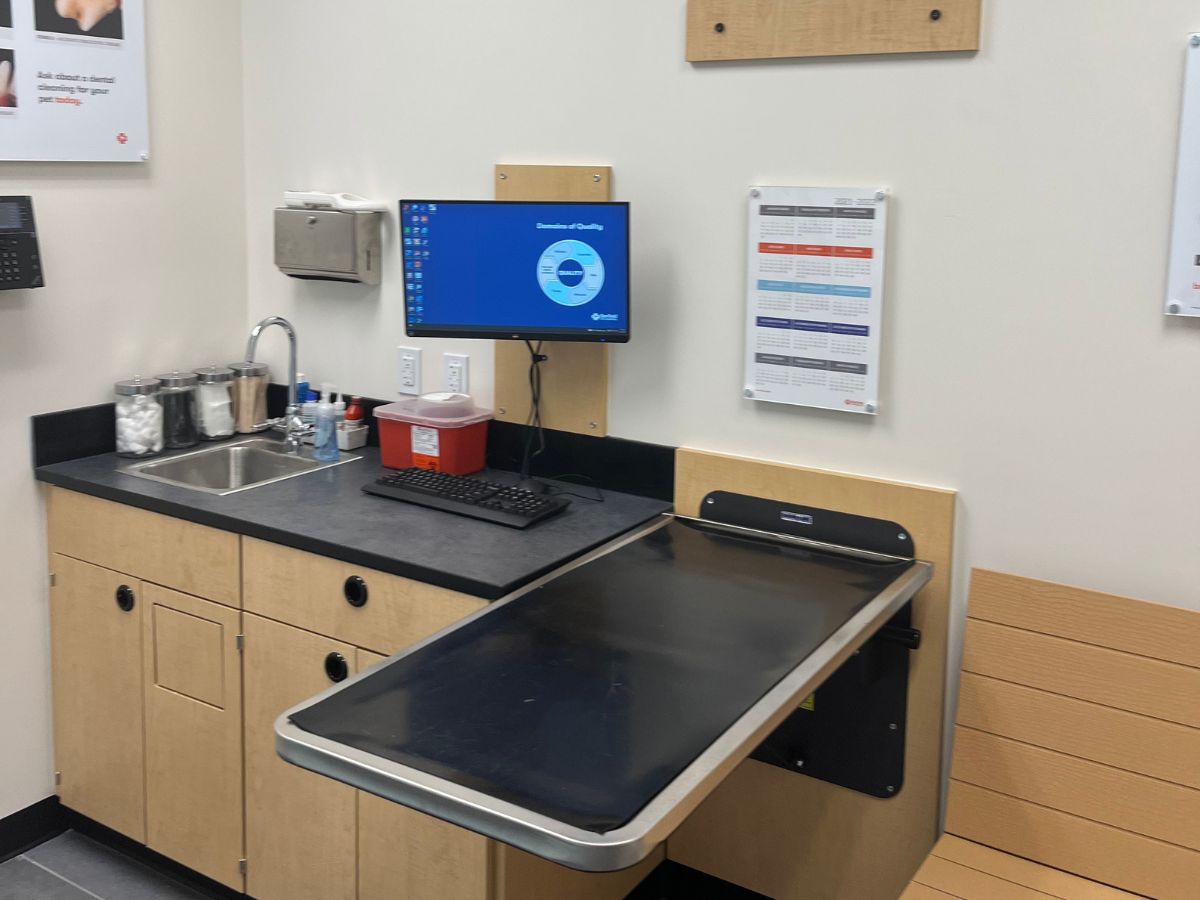 A view of a Banfield - Commack exam room and folding table