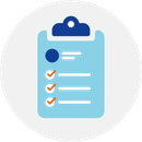 Illustrated icon of a blue clipboard