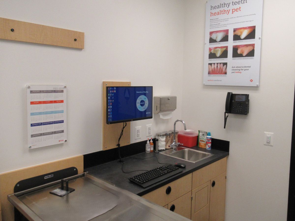 A view of a Dresher Banfield hospital exam room and folding table