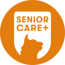 An orange circular icon indicating the Senior Care Plus for cats