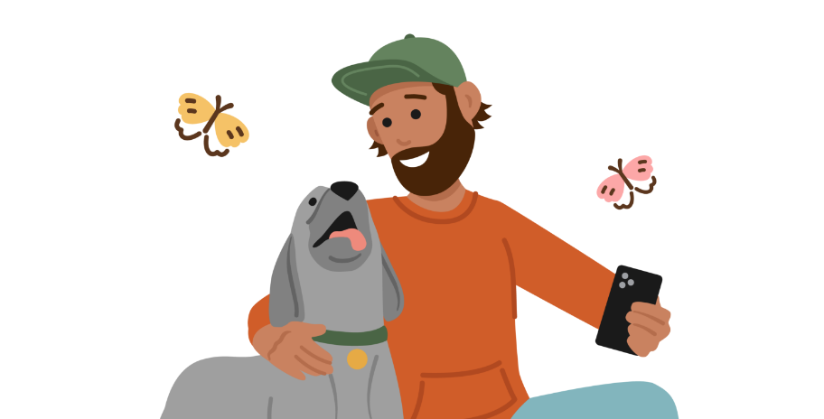 Pet owner seeking health advice on his phone through 24/7 Banfield virtual care access