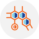 Illustration of a DNA molecule sequence (colored blue and orange)