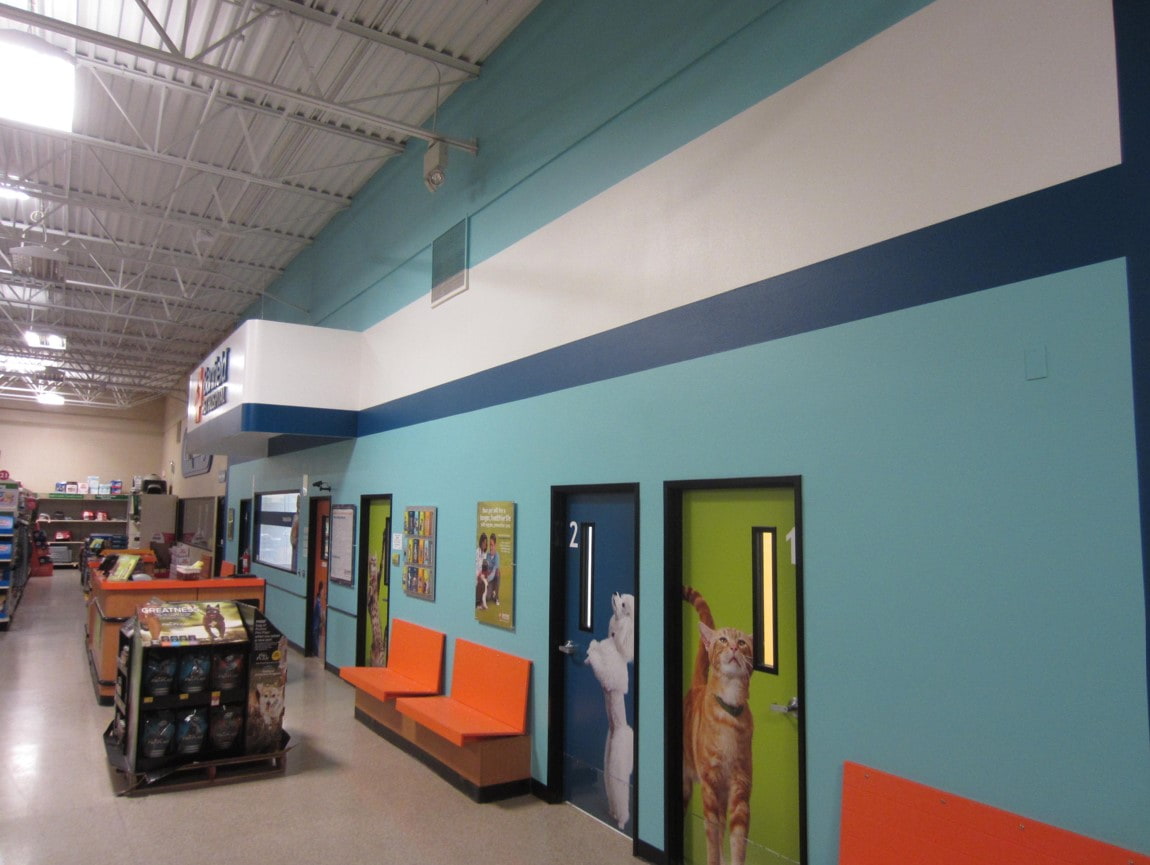 Exam room doors and front lobby